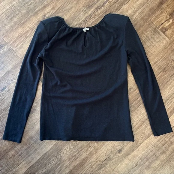 Zadig & Voltaire Deluxe Azalee Black Top Crystal Bow Keyhole Back Long Sleeve M - Picture 2 of 6